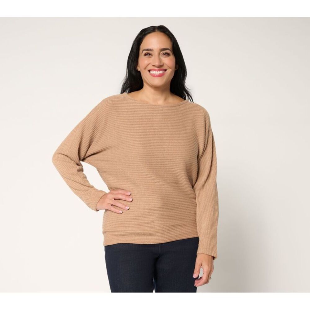 SUNNYLiFE Women's Top Petite Sweater PL Rib Dolman Sleeve Brown